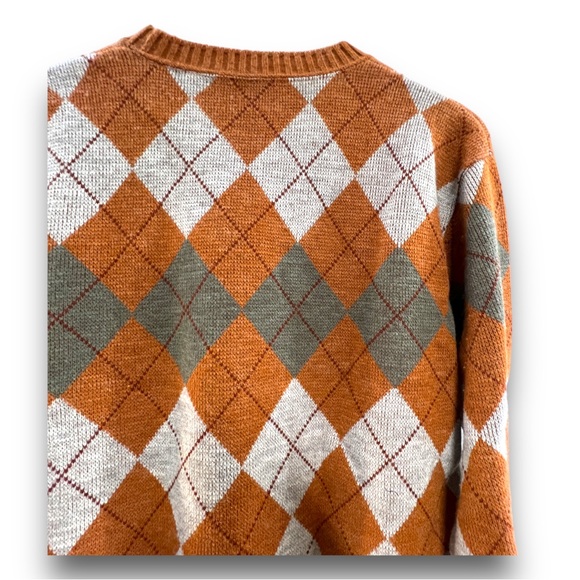 JANTZEN VINTAGE RUST ORANGE & GRAY CREWNECK GRANDPA SWEATER MEN MED - Picture 8 of 15